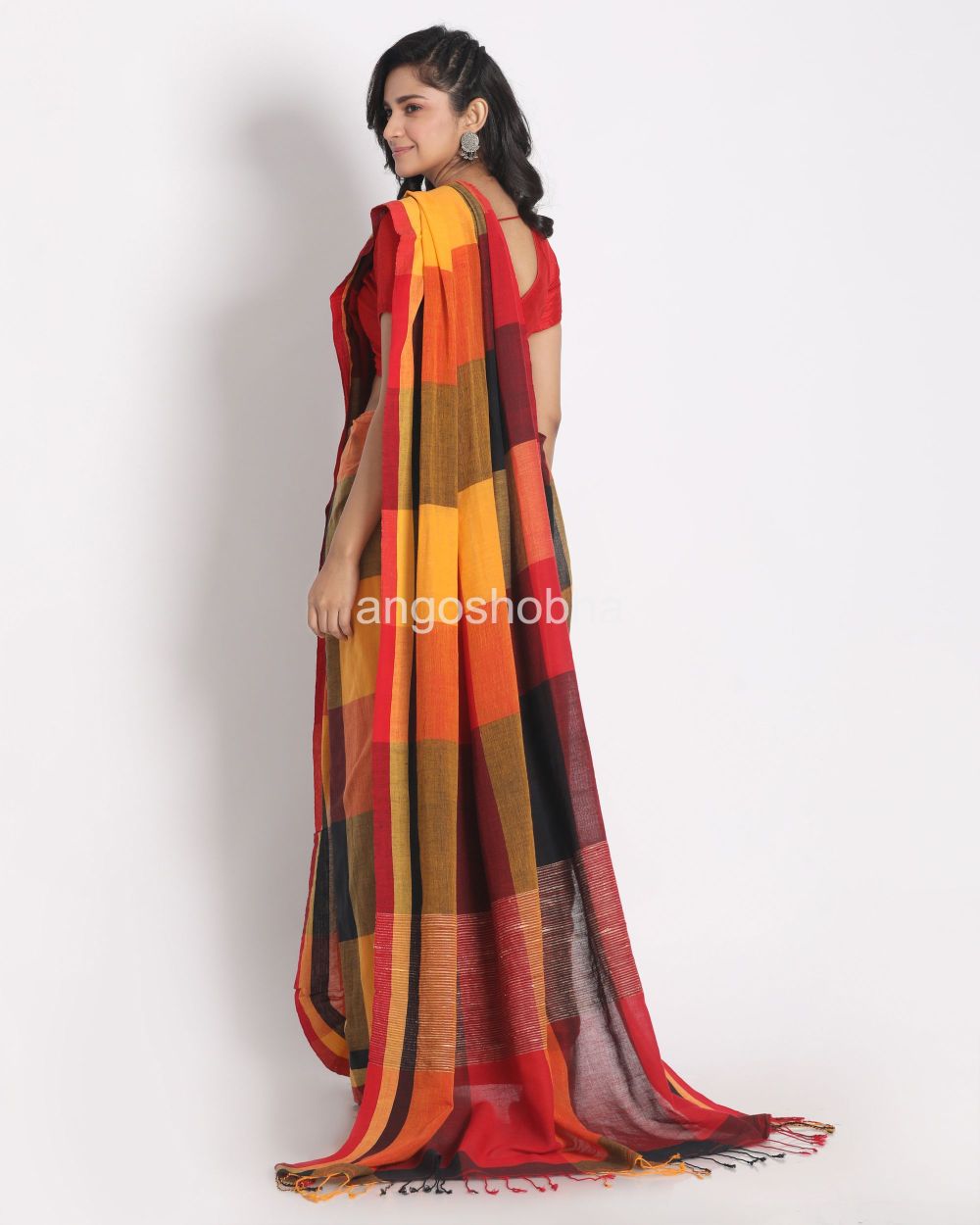 Multi Colour Handloom Cotton Saree Ghicha Pallu angoshobha