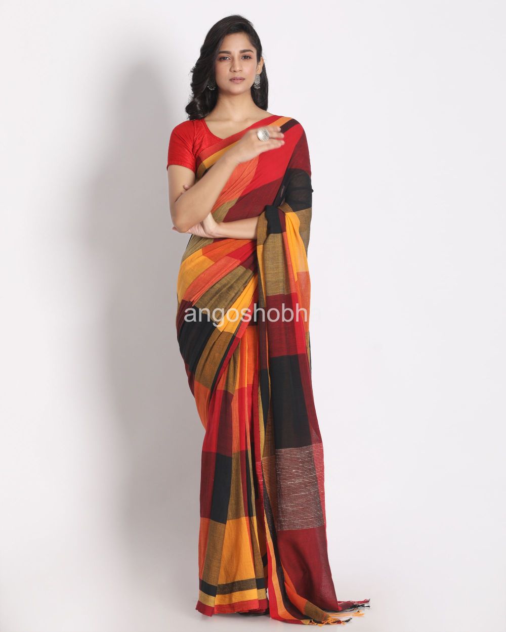 Multi Colour Handloom Cotton Saree Ghicha Pallu angoshobha