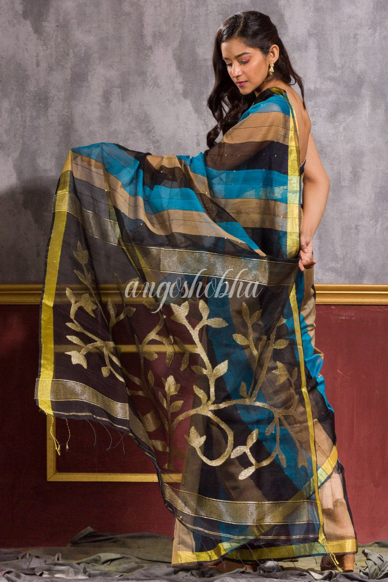 Multicolor Blended Cotton Sequins Jamdani Saree