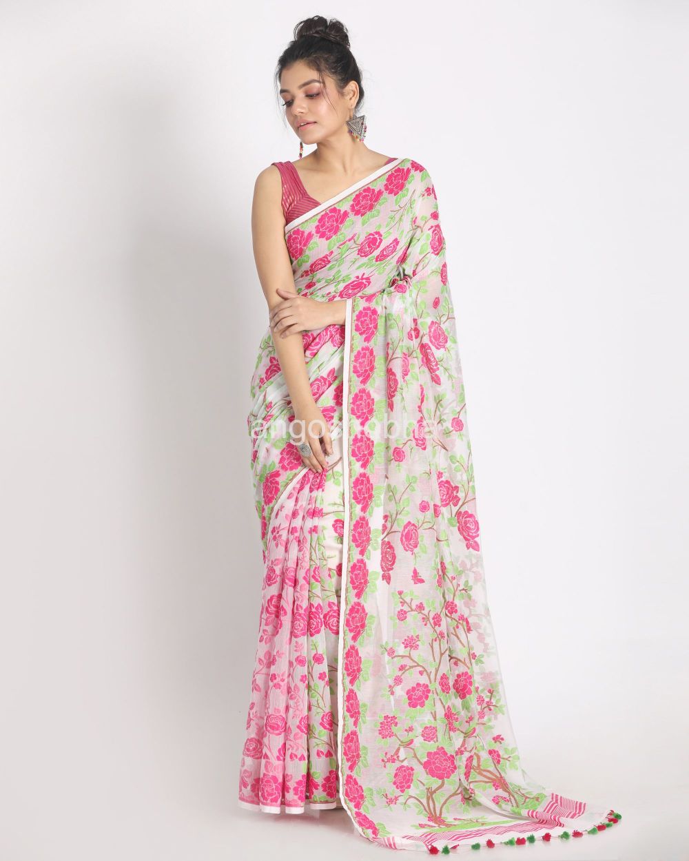 Multicolor Cotton Silk Jamdani Saree angoshobha