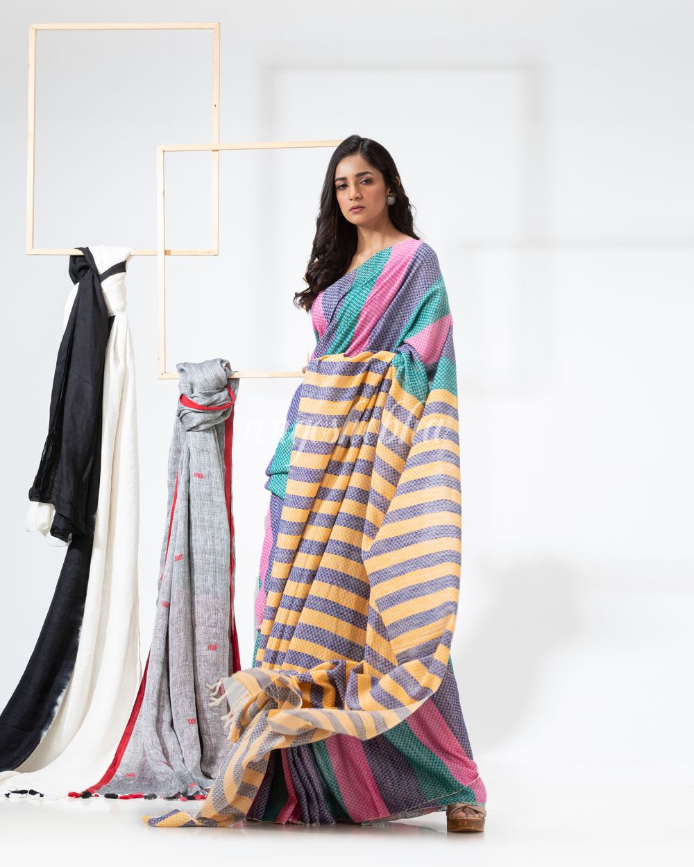 Multicolor Festive Cotton Handloom Saree angoshobha