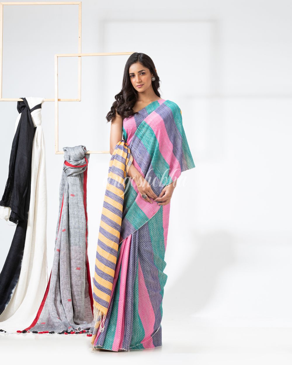 Multicolor Festive Cotton Handloom Saree angoshobha