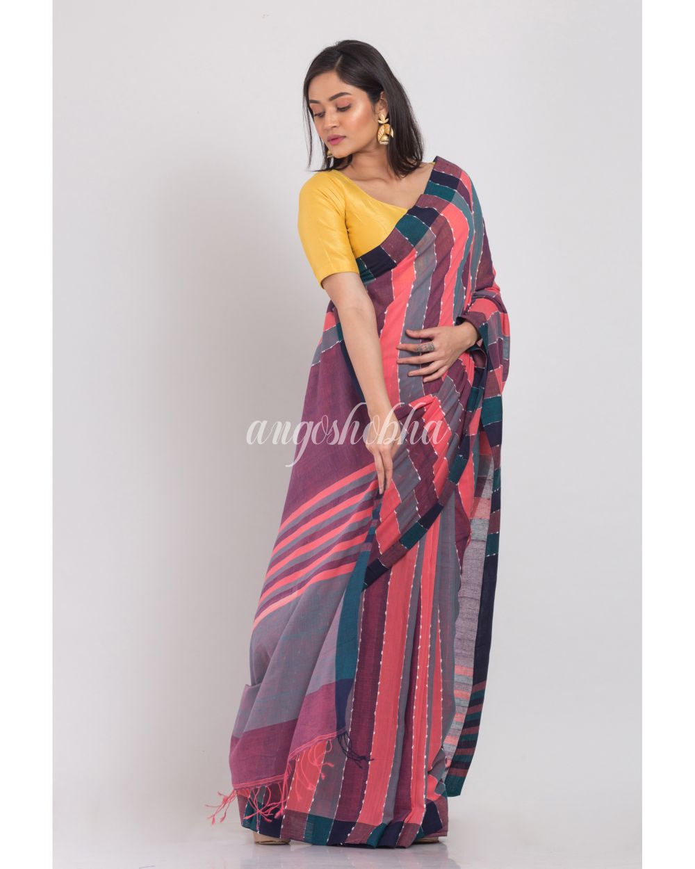 Multicolor Handloom Cotton Saree angoshobha