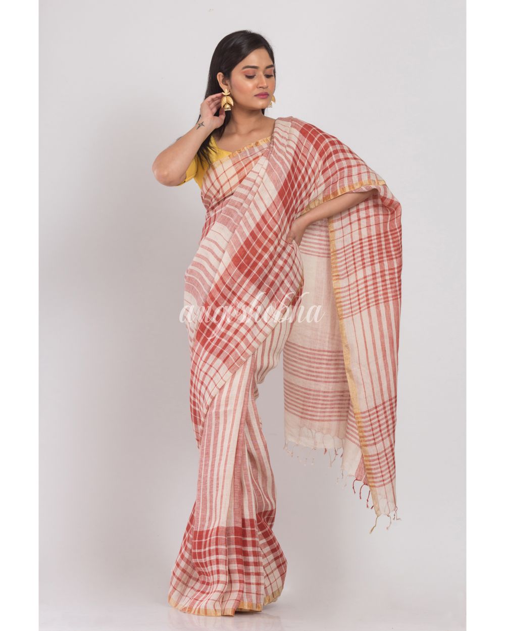 Multicolor Handloom Linen Saree angoshobha