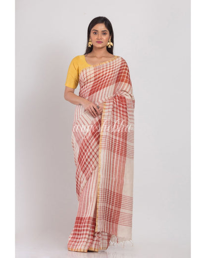 Multicolor Handloom Linen Saree angoshobha