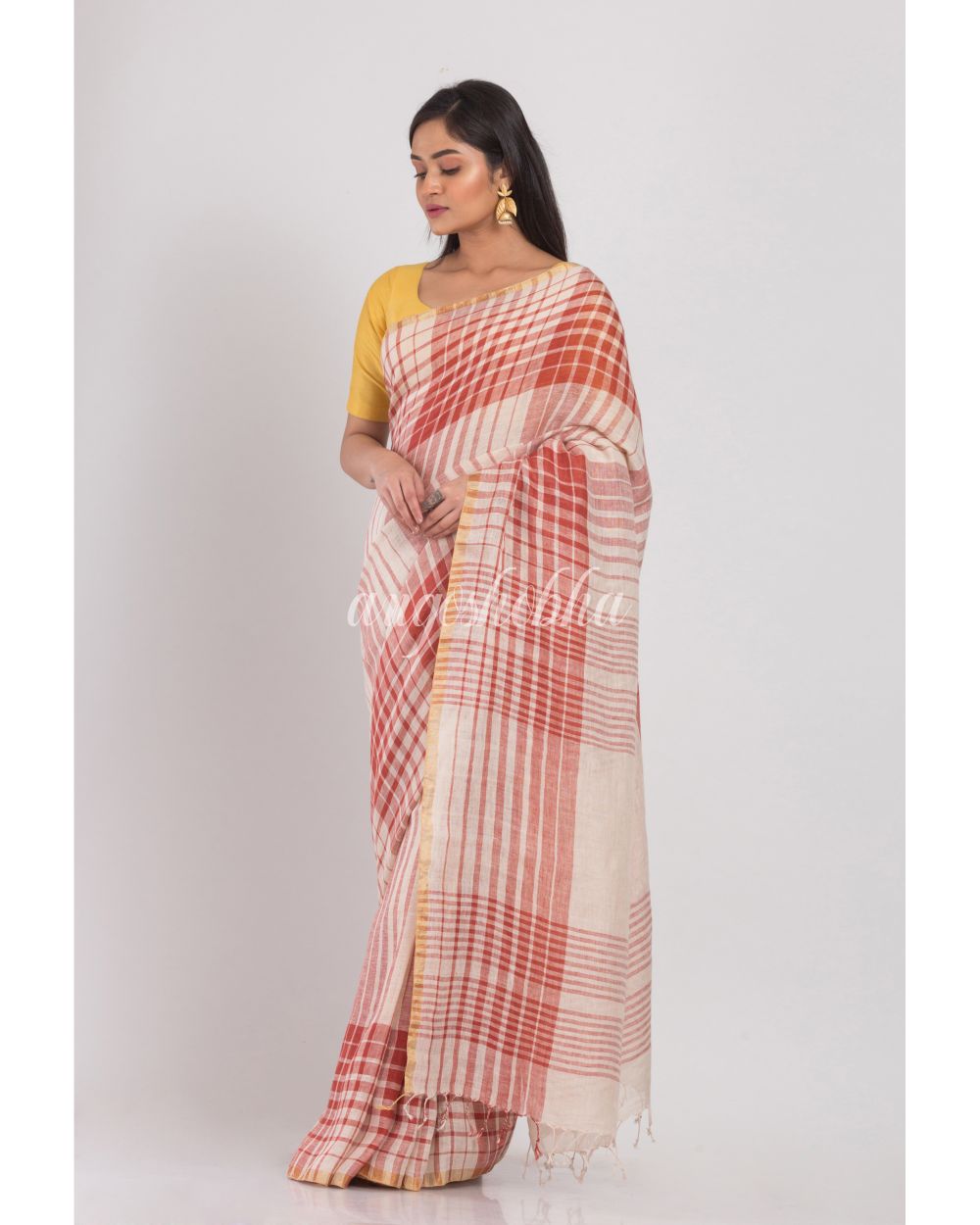 Multicolor Handloom Linen Saree angoshobha