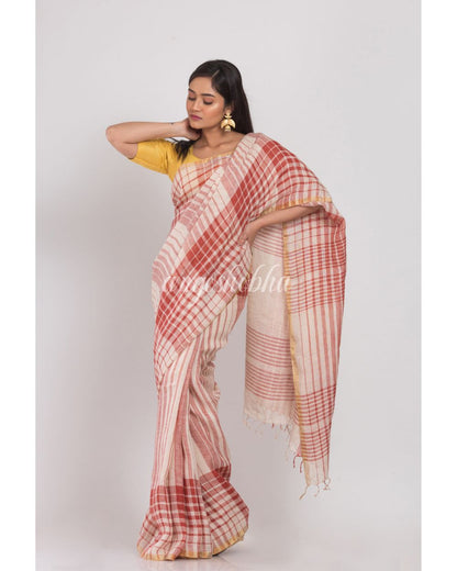 Multicolor Handloom Linen Saree angoshobha