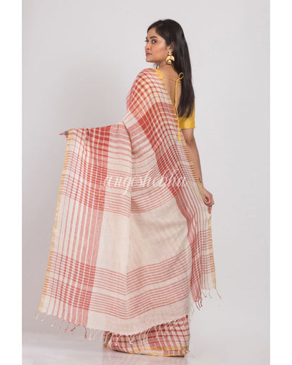 Multicolor Handloom Linen Saree angoshobha