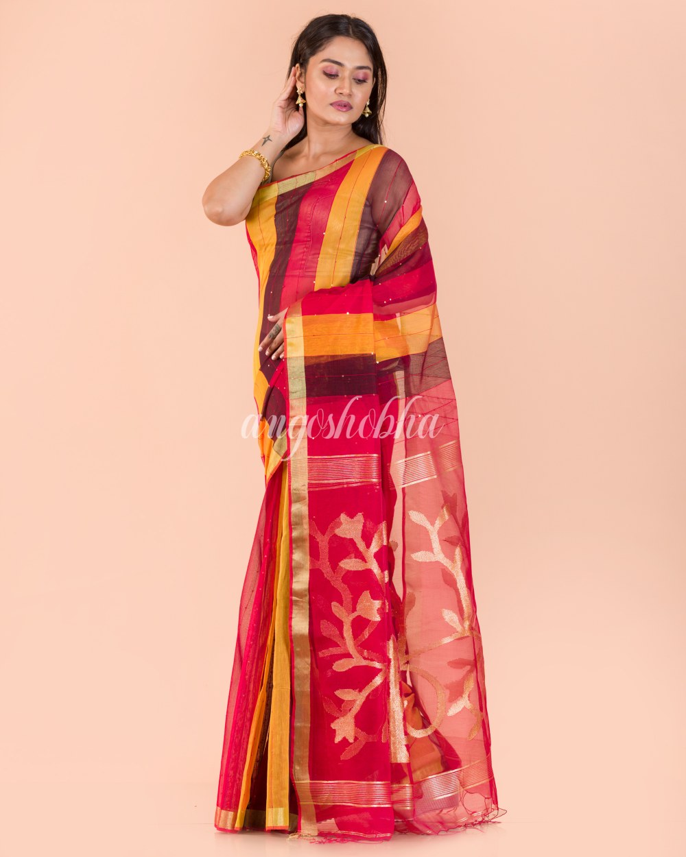 Multicolor Handloom Sequins Jamdani saree angoshobha