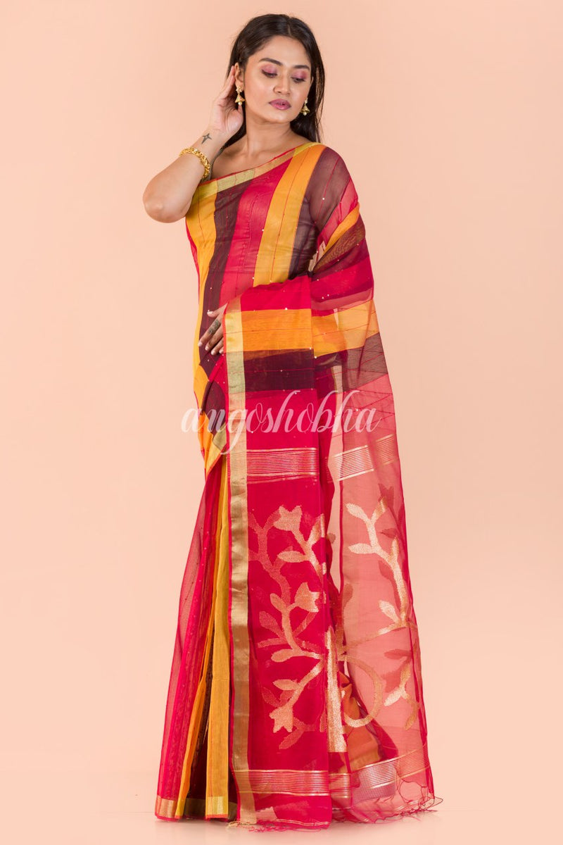 Multicolor Handloom Sequins Jamdani saree