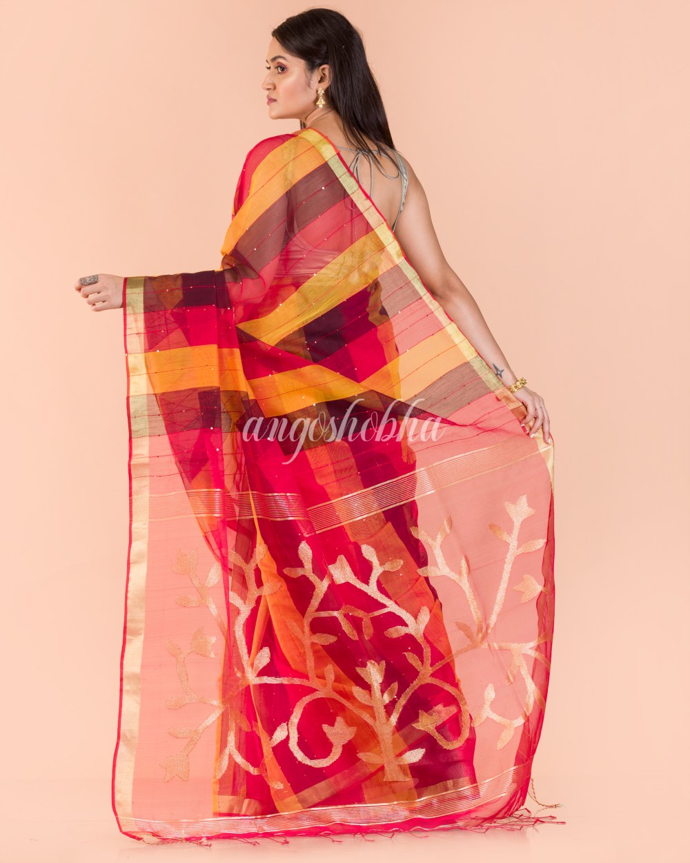Multicolor Handloom Sequins Jamdani saree angoshobha