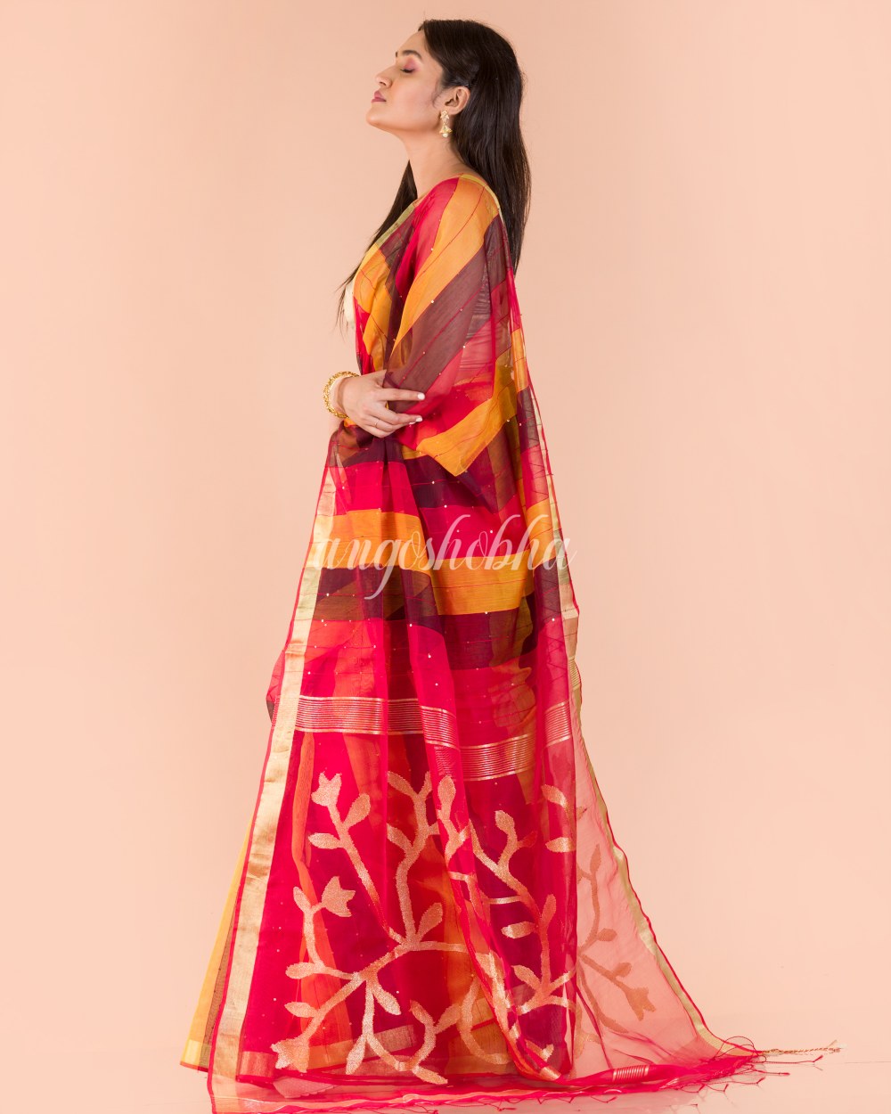 Multicolor Handloom Sequins Jamdani saree angoshobha