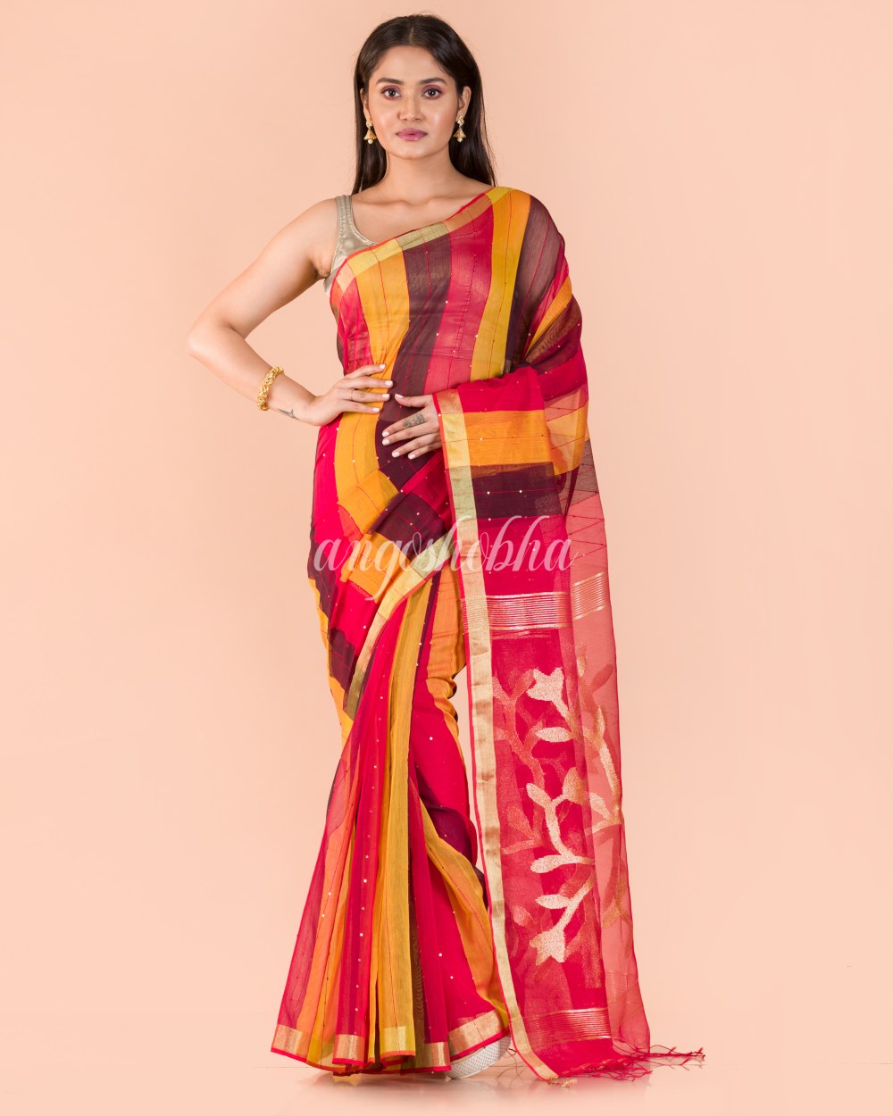 Multicolor Handloom Sequins Jamdani saree angoshobha