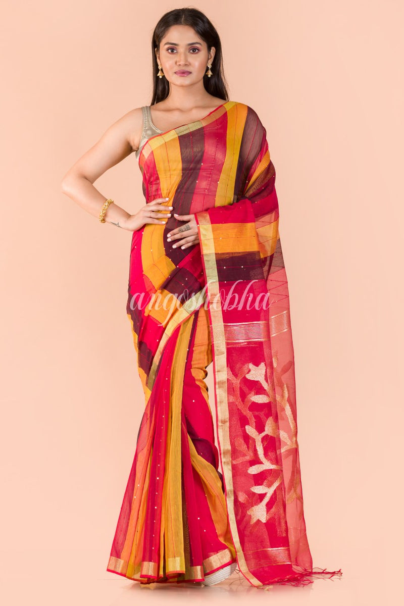 Multicolor Handloom Sequins Jamdani saree