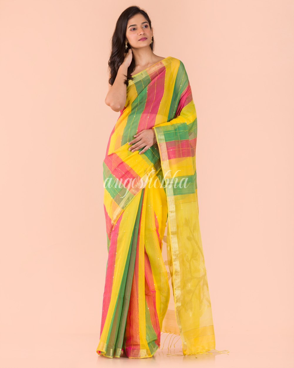 Multicolor Handwoven Cotton Saree angoshobha