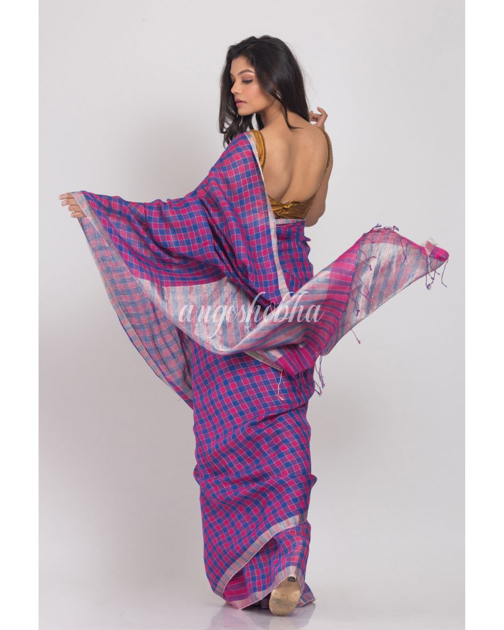 Multicolor Handwoven Linen Saree angoshobha