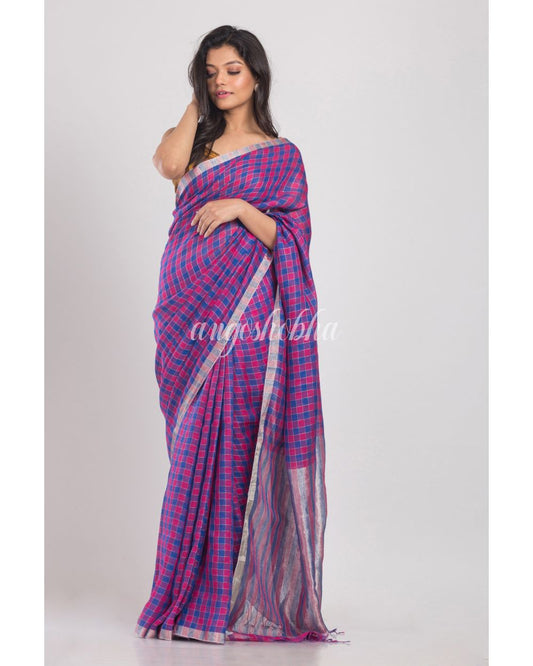 Multicolor Handwoven Linen Saree angoshobha