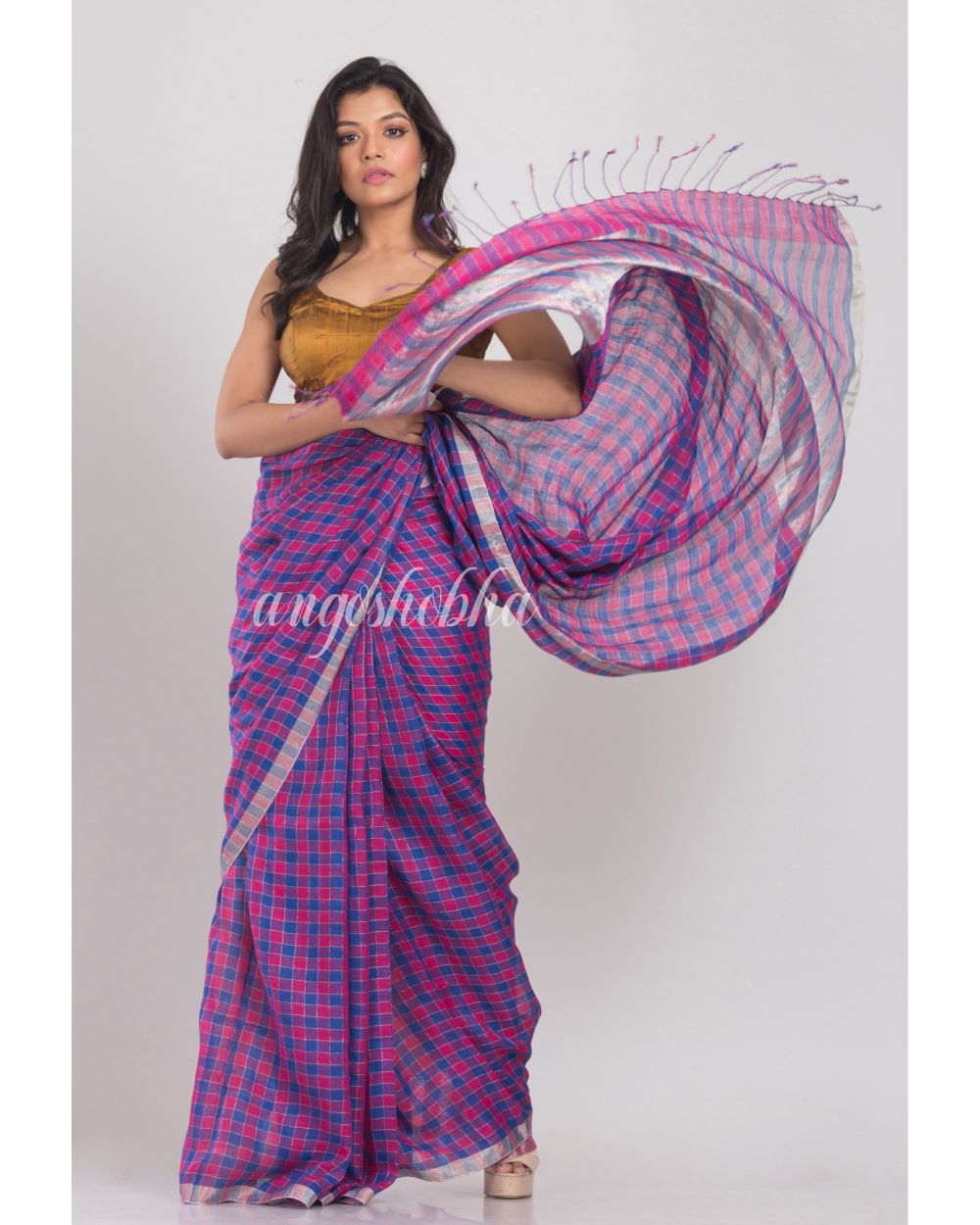 Multicolor Handwoven Linen Saree angoshobha