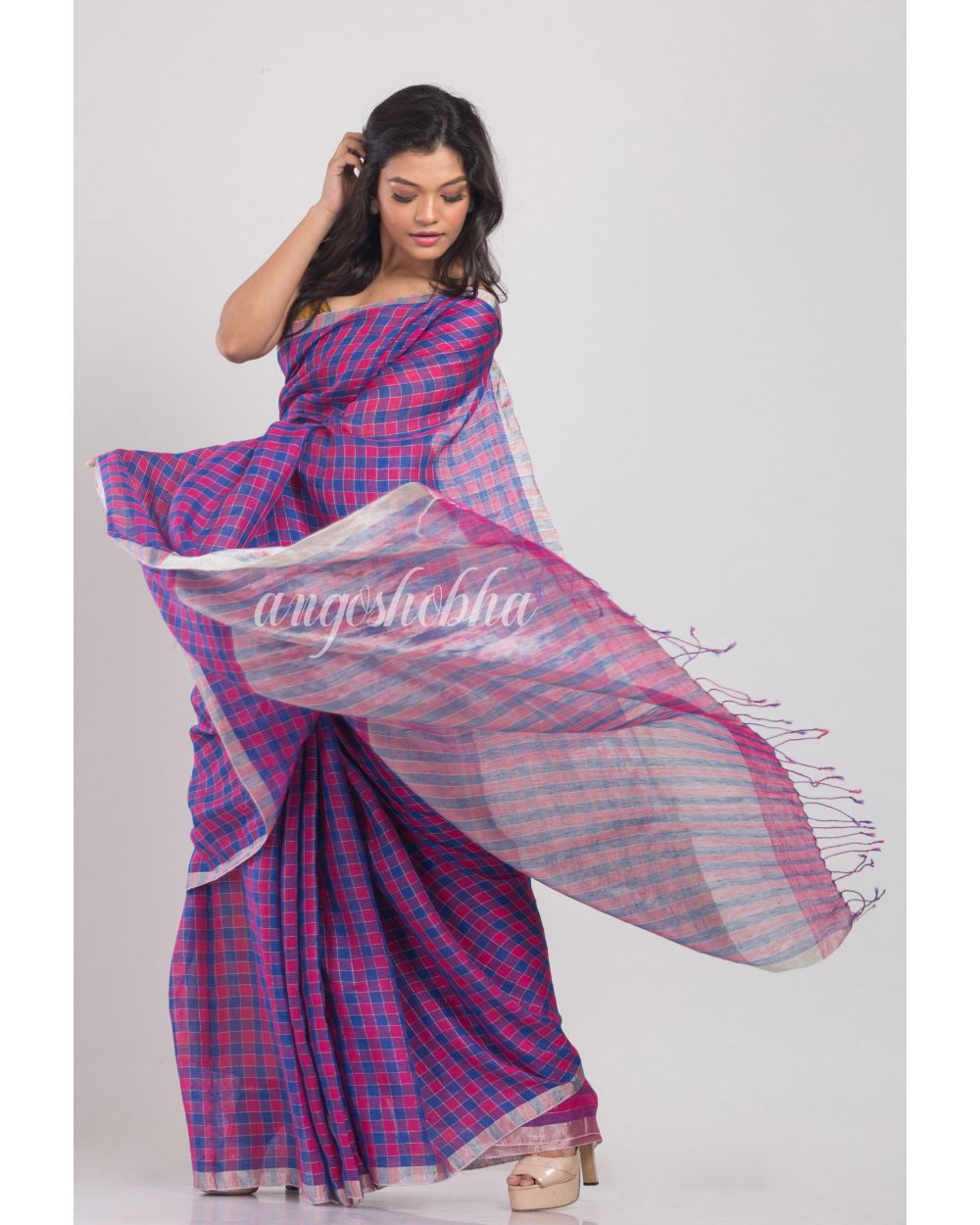 Multicolor Handwoven Linen Saree angoshobha