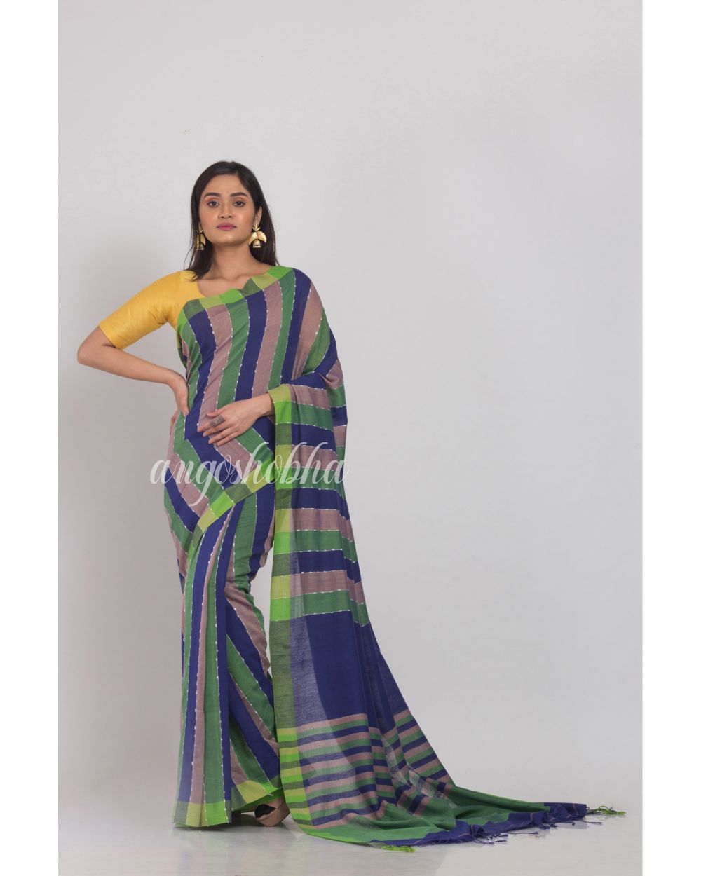 Multicolor handloom Cotton saree angoshobha