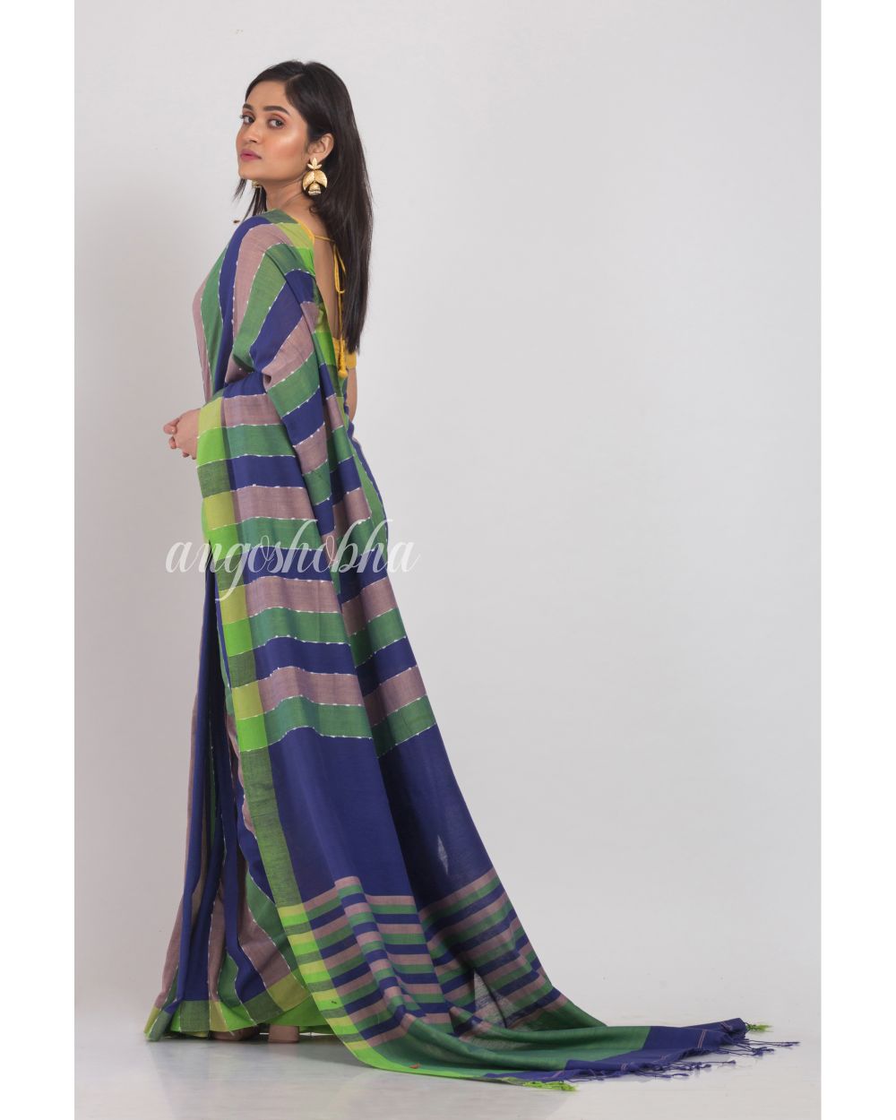 Multicolor handloom Cotton saree angoshobha
