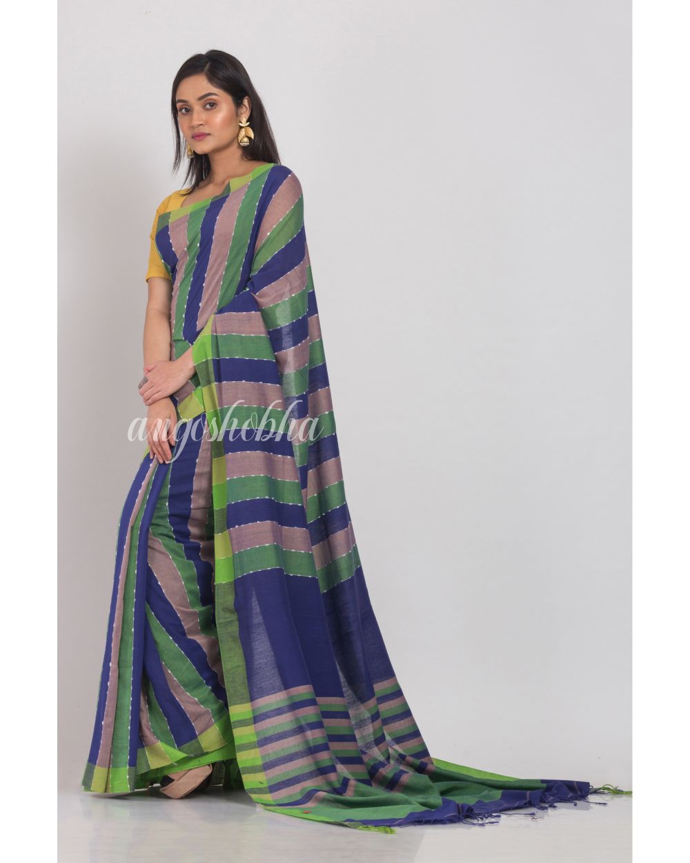 Multicolor handloom Cotton saree angoshobha