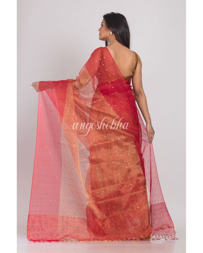 Multicolour sequins handwoven silk muslin saree