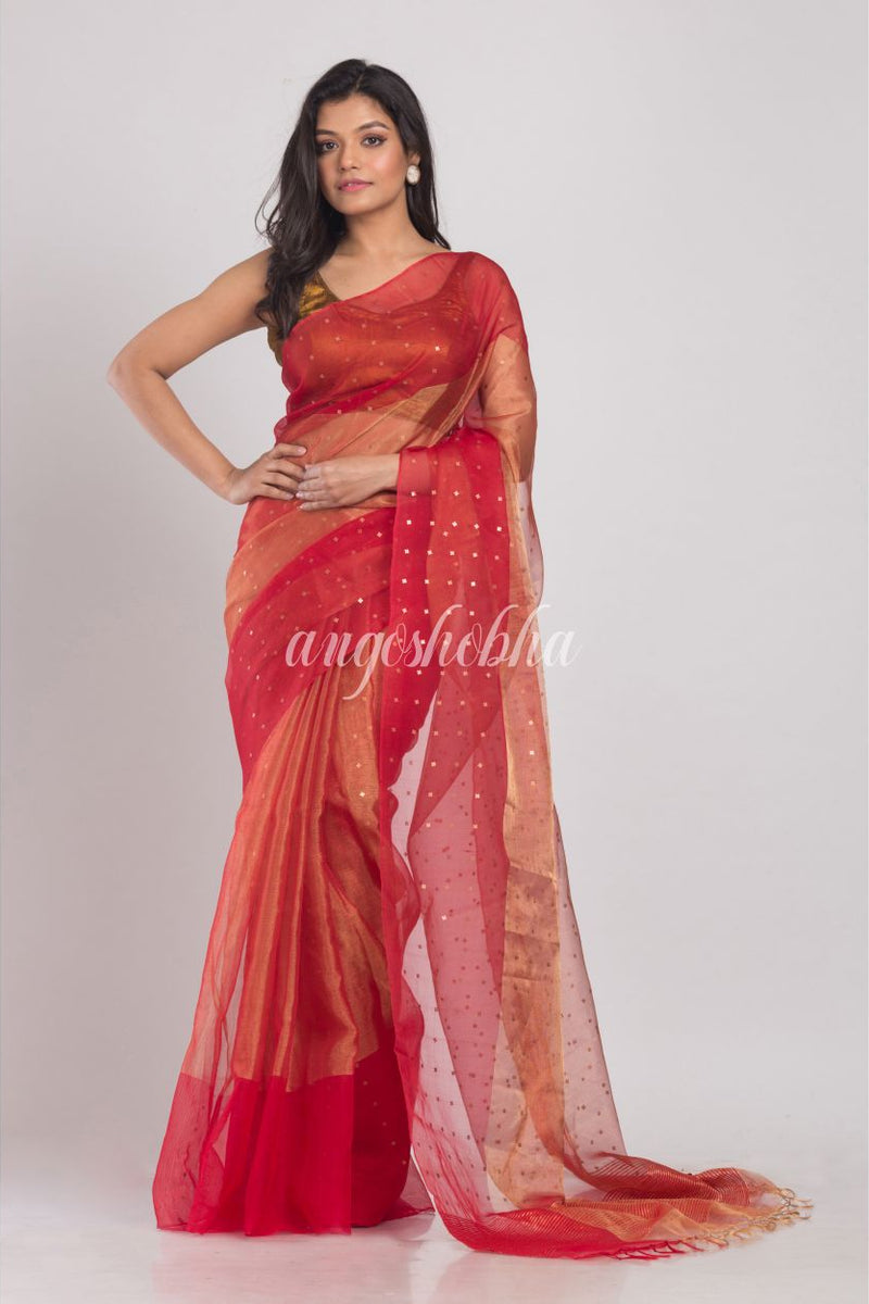 Multicolour sequins handwoven silk muslin saree