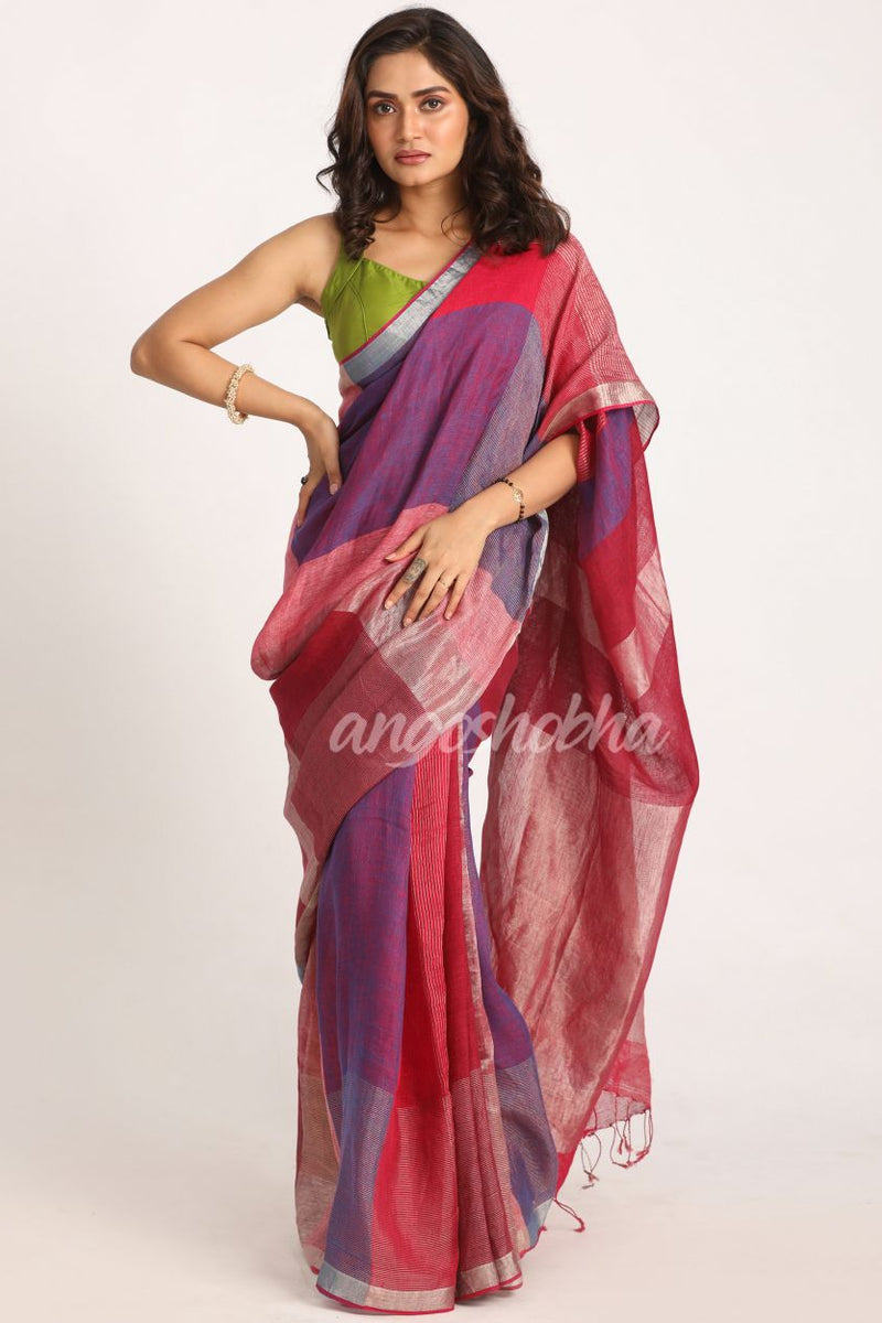 Multicolour Handloom Linen Saree