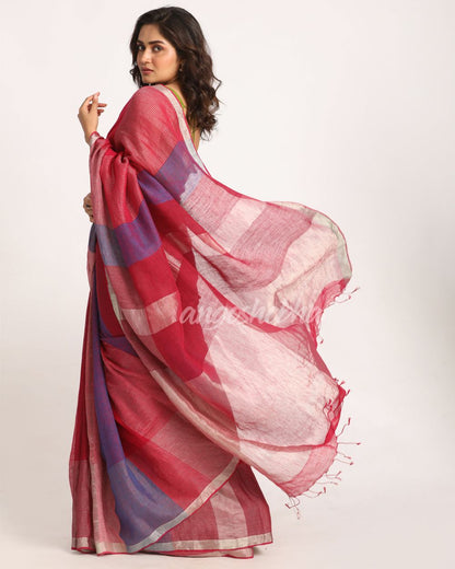 Multicolour Handloom Linen Saree angoshobha