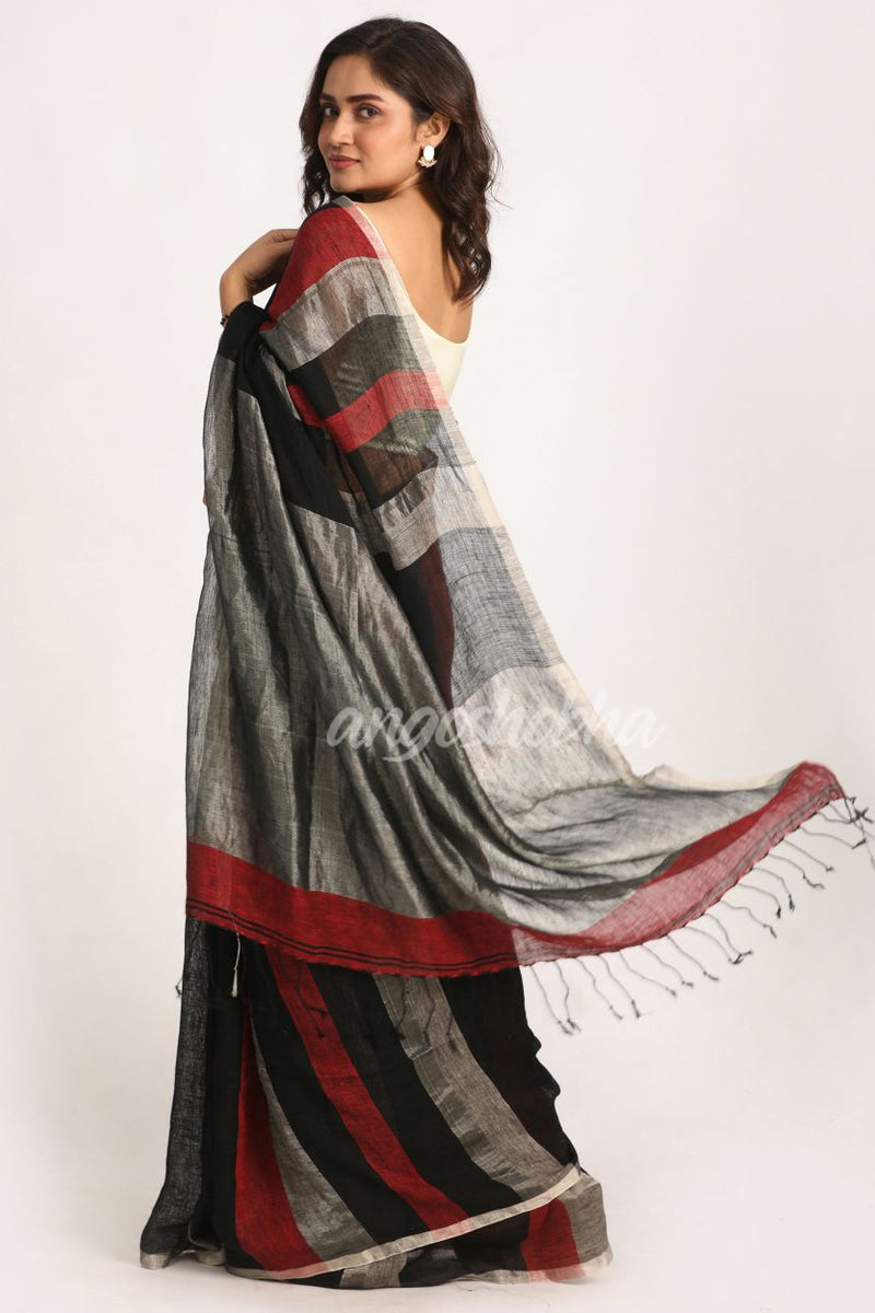 Multicolour Traditional Handloom Check Linen Saree
