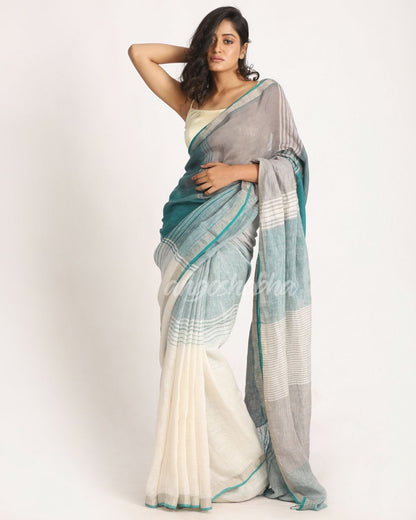 Multicolour Traditional Handloom Check Linen Saree angoshobha