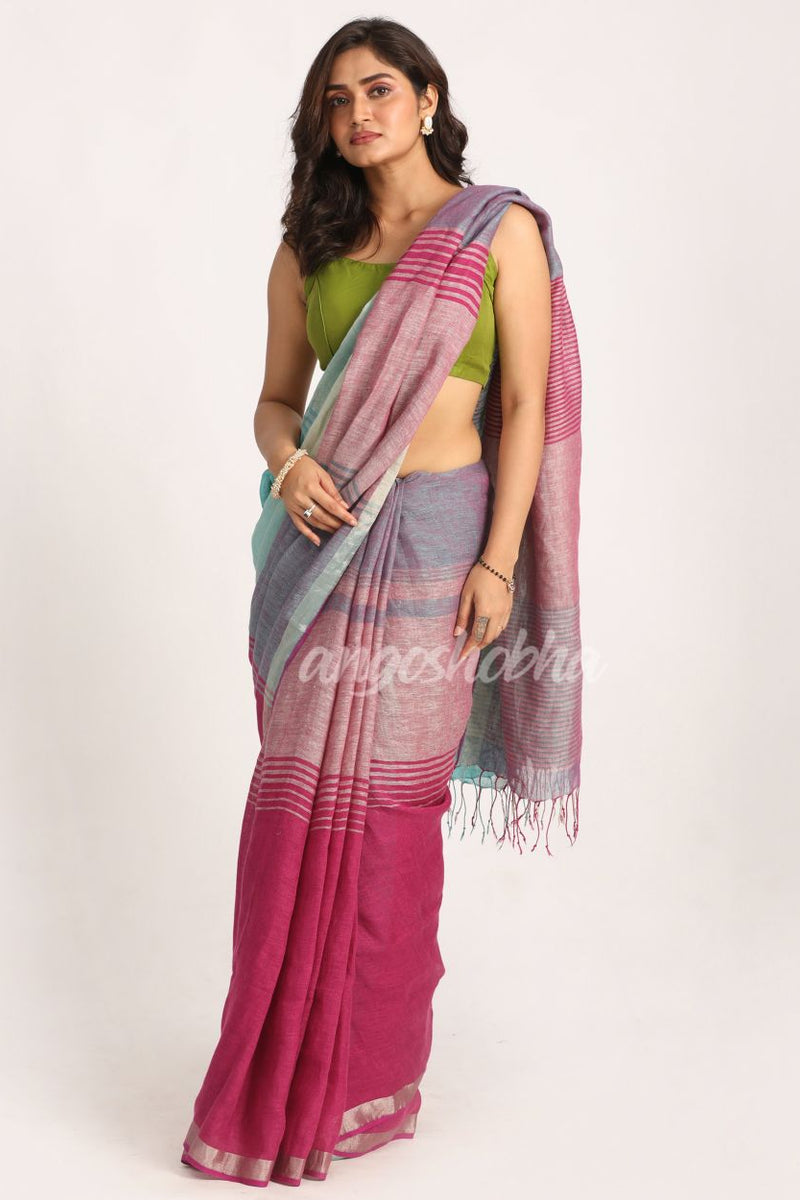 Multicolour Traditional Handloom Check Linen Saree