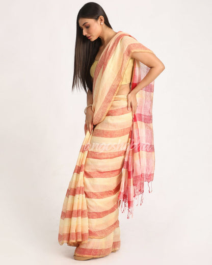 Multicolour Traditional Handloom Check Linen Saree angoshobha