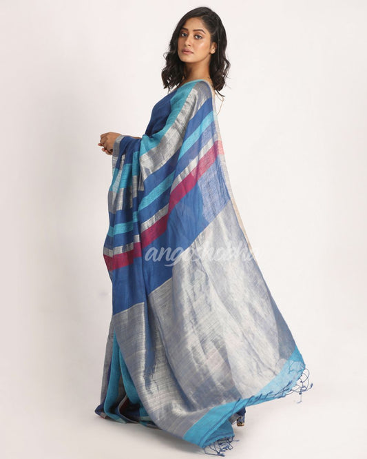 Multicolour Traditional Handloom Check Linen Saree angoshobha