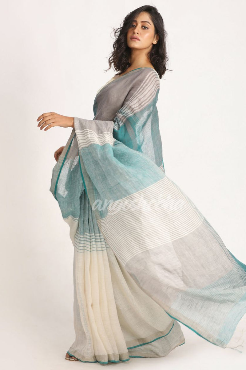 Multicolour Traditional Handloom Check Linen Saree