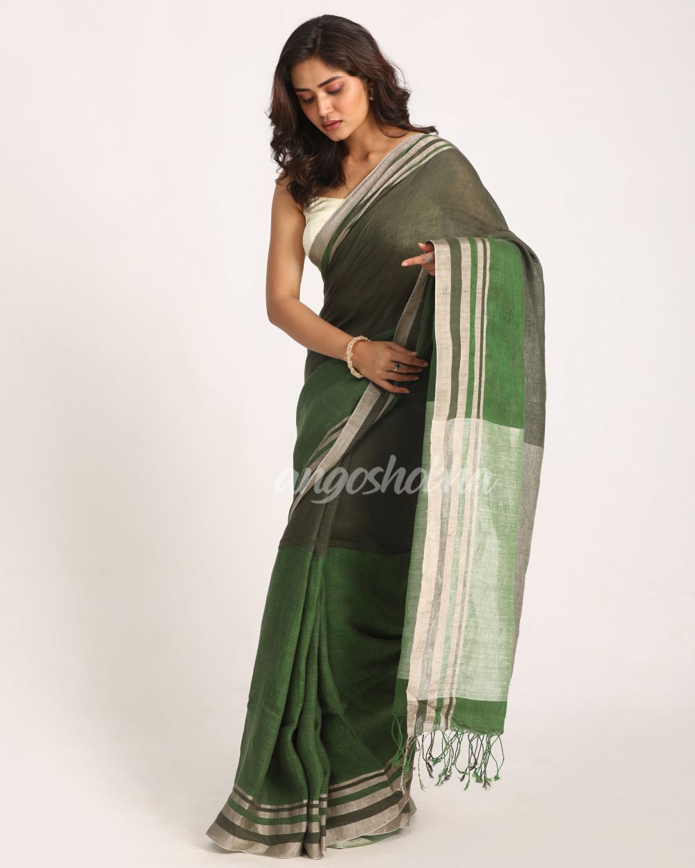 Multicolour Traditional Handloom Linen Saree angoshobha