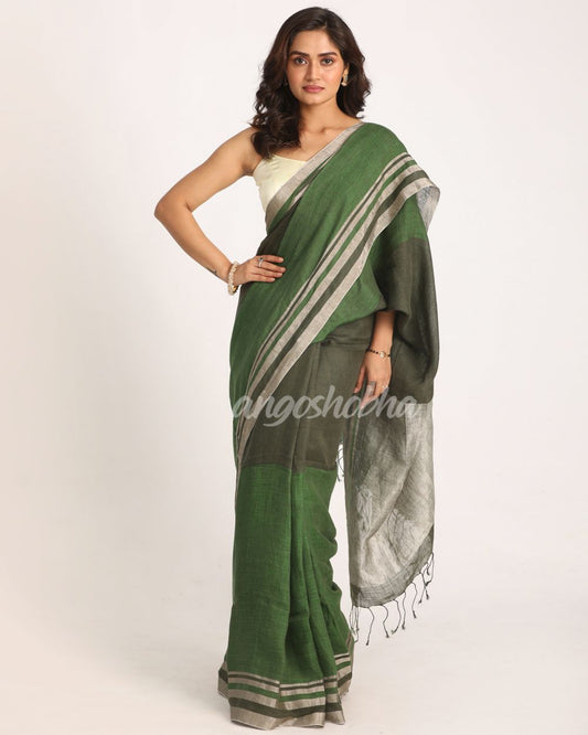 Multicolour Traditional Handloom Linen Saree angoshobha