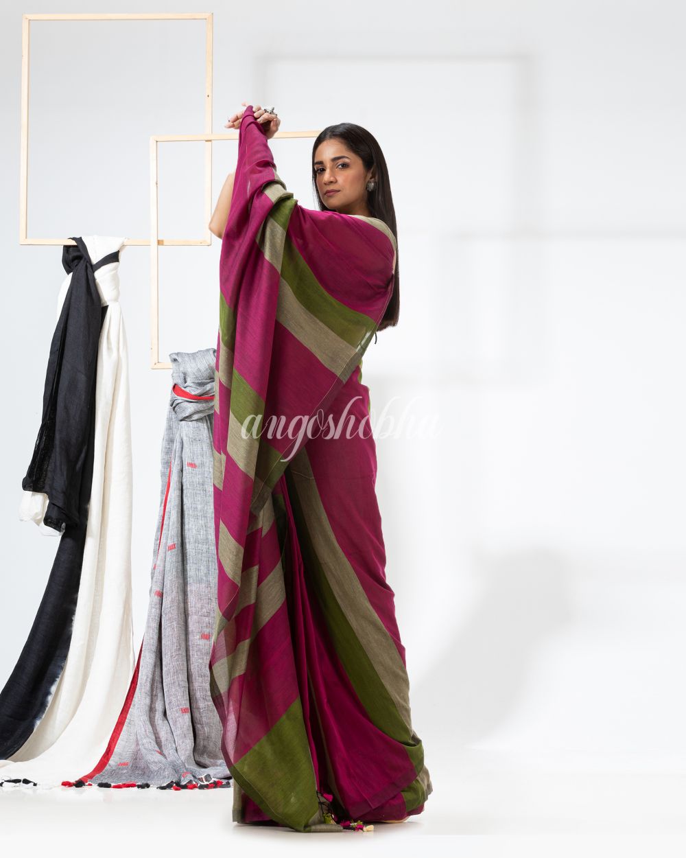 Multicolour handloom bengal cotton saree angoshobha