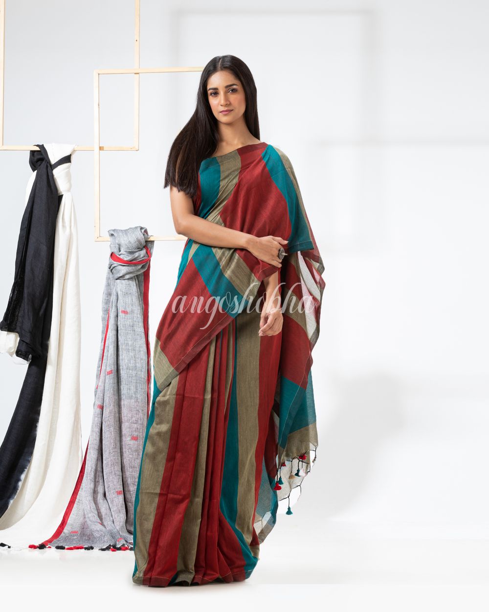 Multicolour handloom bengal cotton saree angoshobha