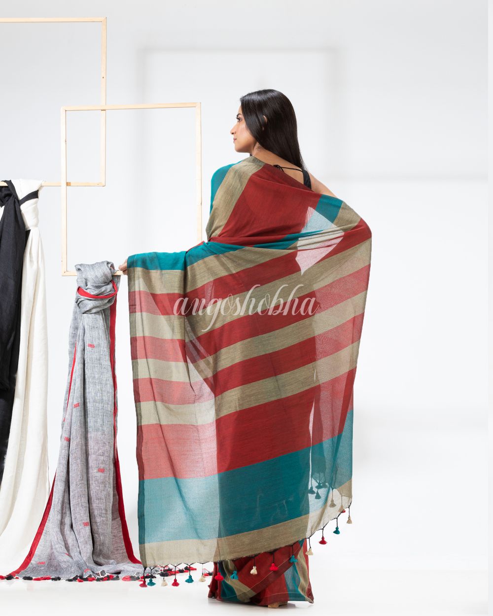 Multicolour handloom bengal cotton saree angoshobha