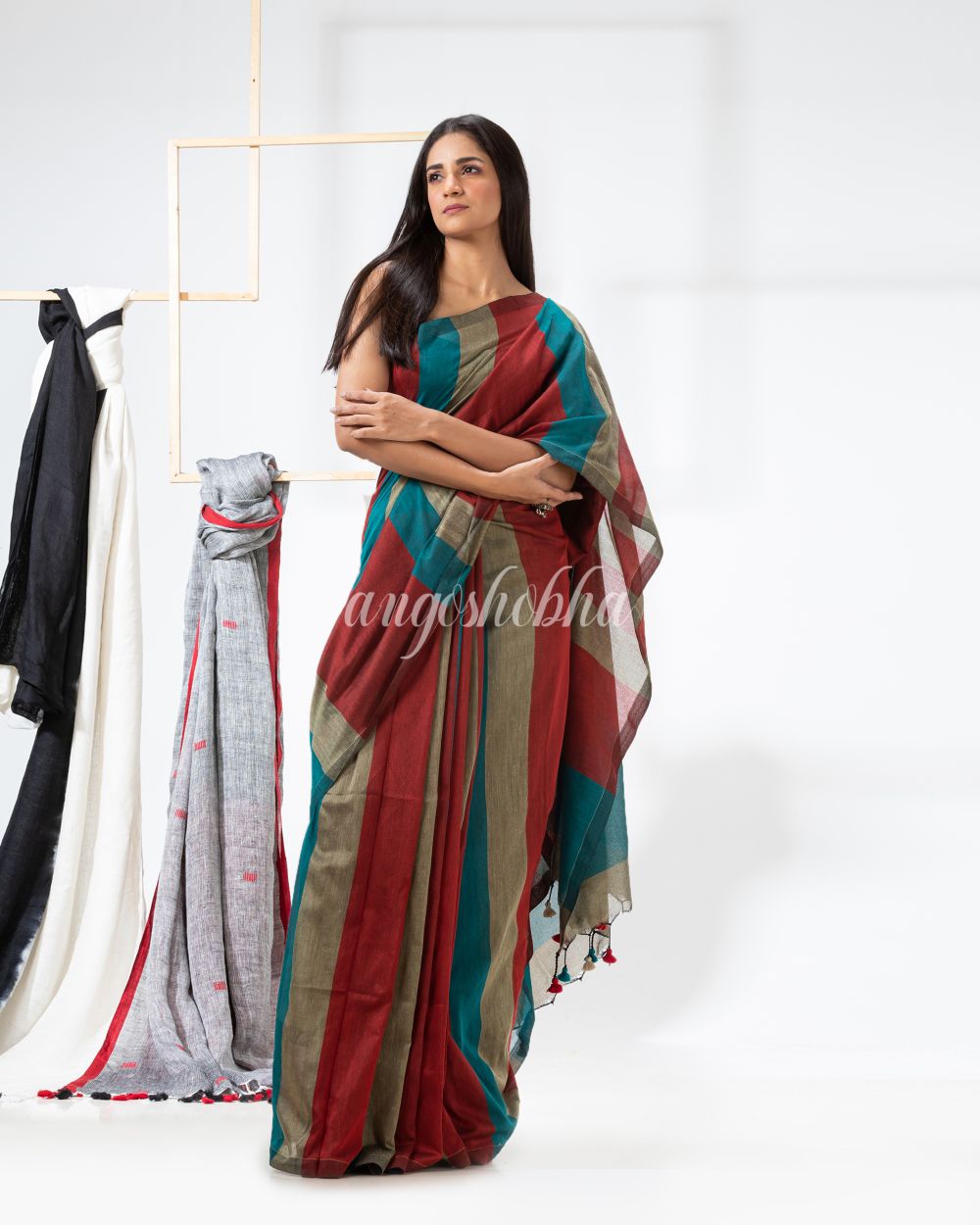 Multicolour handloom bengal cotton saree angoshobha