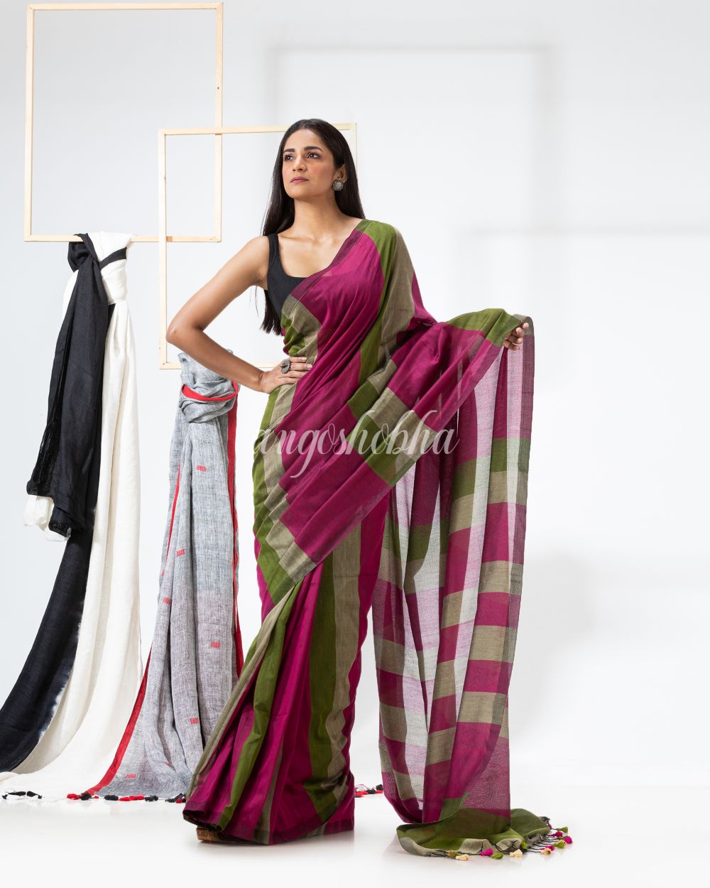 Multicolour handloom bengal cotton saree angoshobha