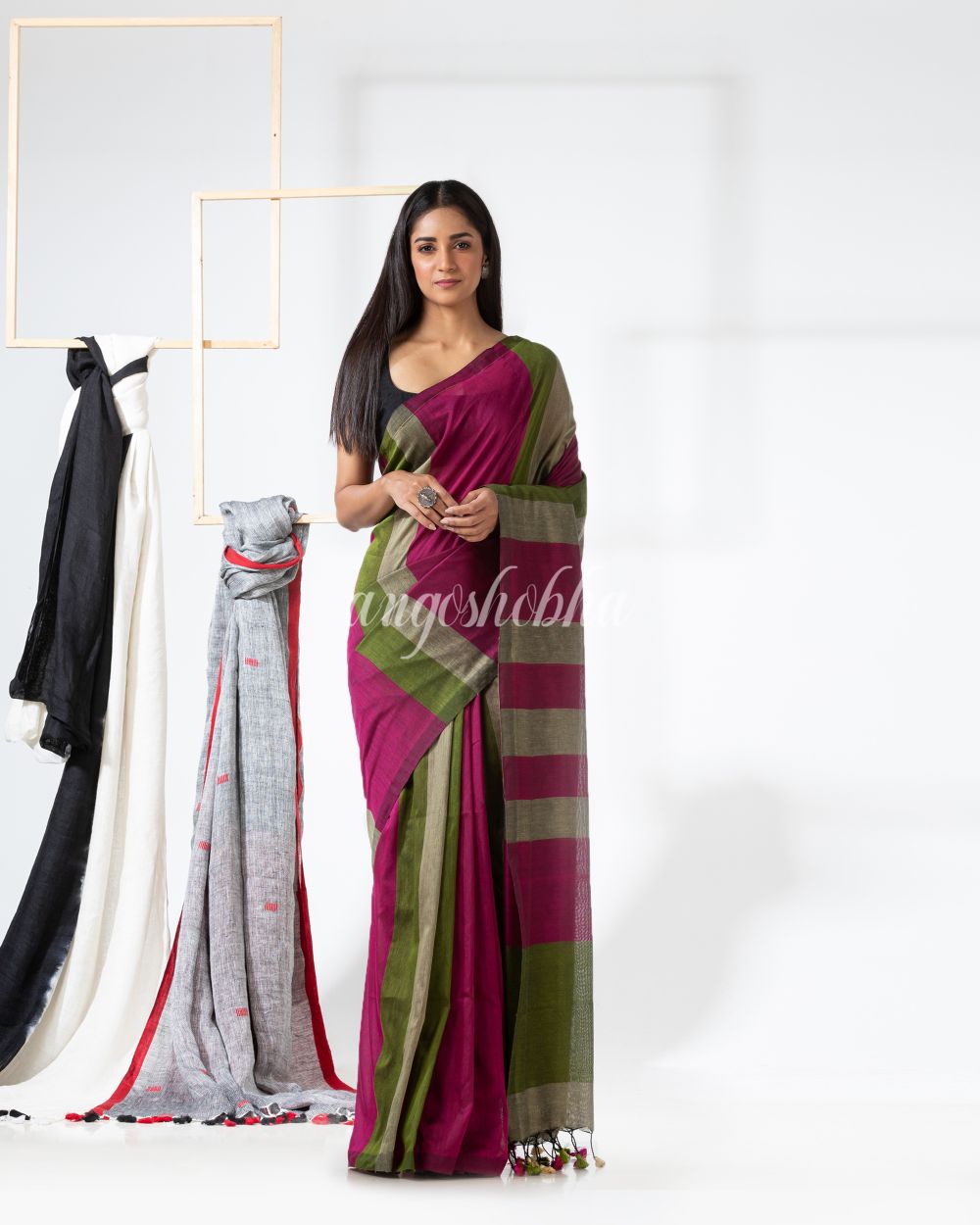 Multicolour handloom bengal cotton saree angoshobha