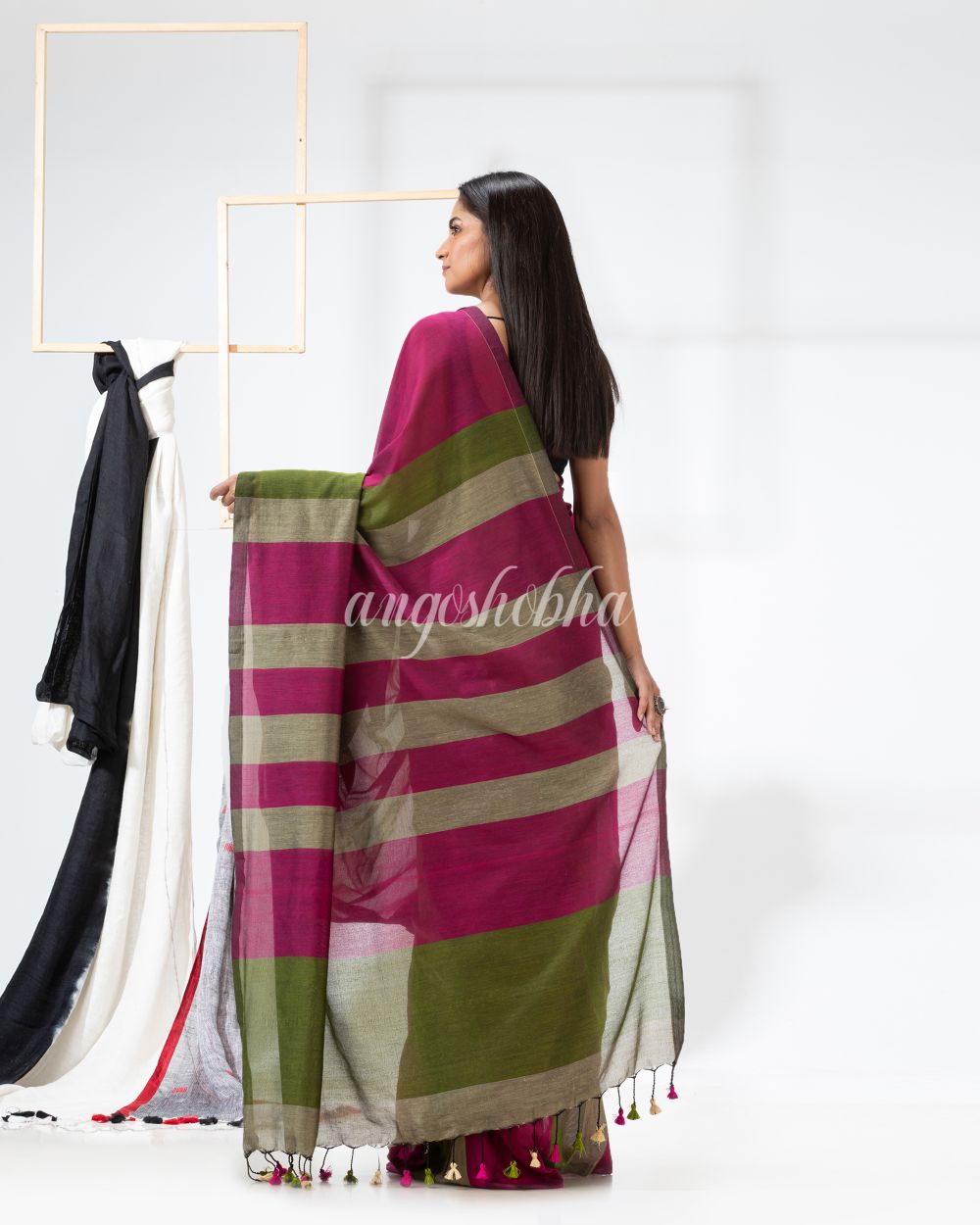 Multicolour handloom bengal cotton saree angoshobha