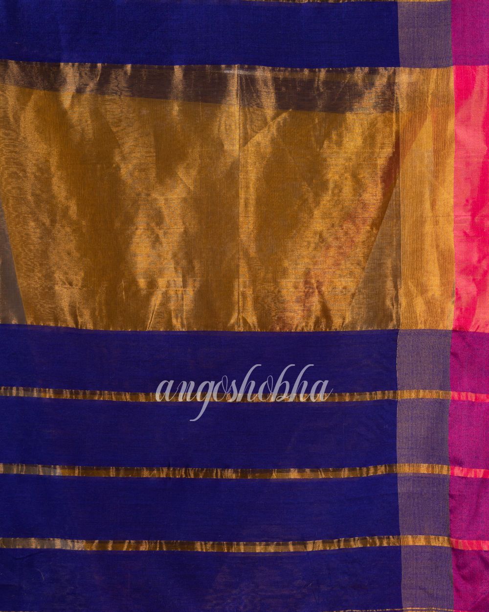 Mustard Royeal Blue Cotton Blend Handloom Saree angoshobha
