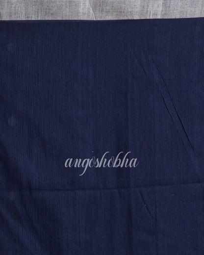 Navy Blue Handloom Cotton Jamdani Saree angoshobha