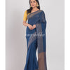 Navy Blue Handloom Linen Saree angoshobha