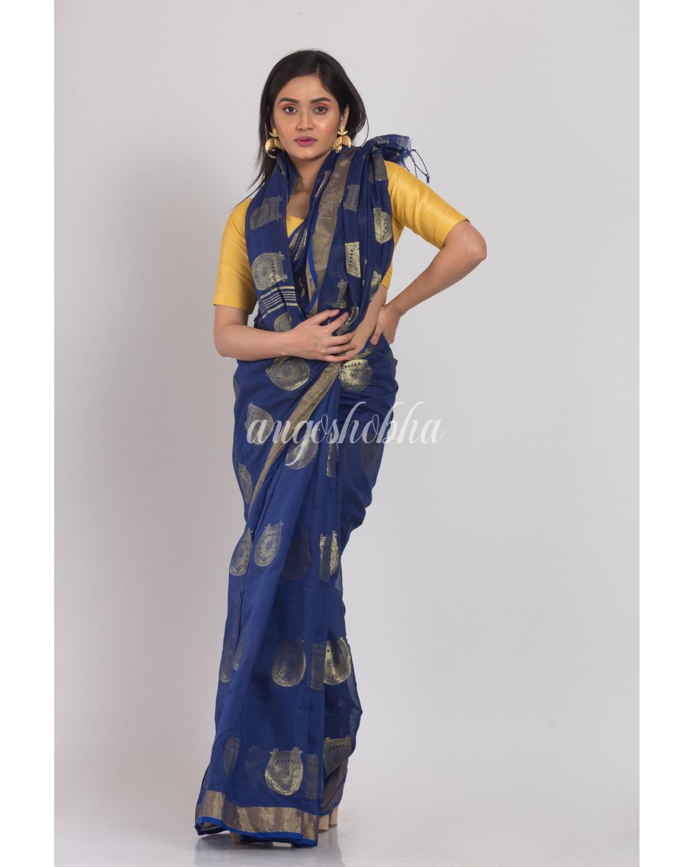 Navyblue Cotton Silk Handloom Saree angoshobha