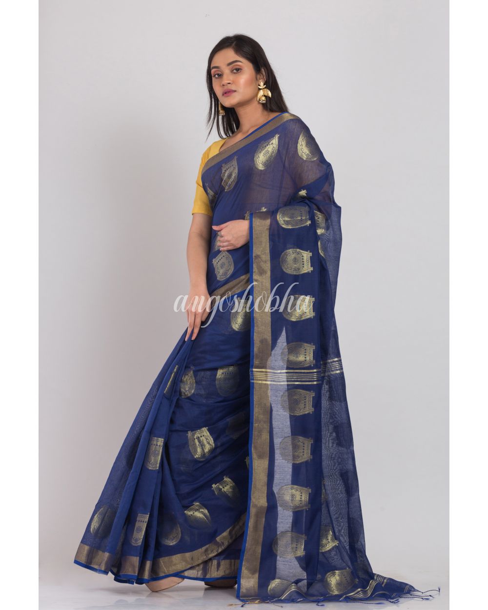 Navyblue Cotton Silk Handloom Saree angoshobha